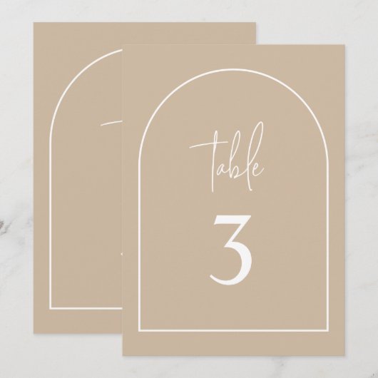 Beige Arch Minimum Baptism Table Number Einladung (Vorne/Hinten)