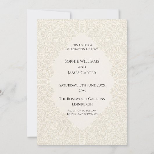 Beige Art Deco Hochzeit Einladung (Vorderseite)