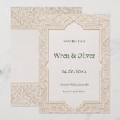 Beige Art Deco Save the Date Karte (Vorne/Hinten)