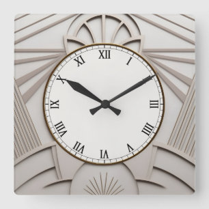 Beige Art Deco Uhr - Stylische abstrakte Linien
