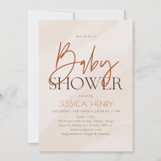 Beige Ästhetik Moderne Babydusche Einladung (Vorderseite)