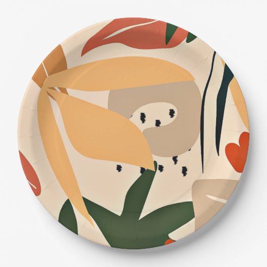 Beige Ästhetische tropische Muster Pappteller (Vorderseite)