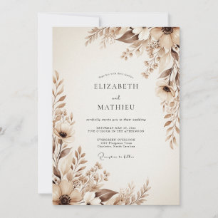 Beige Ätherische Blumige Hochzeit Einladung