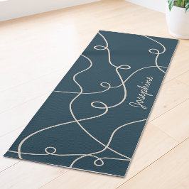 Beige auf blauem geometrischen Schleifenmuster und Yogamatte