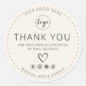 Beige Aufkleber mit Logo Vielen Dank für Ihre Best (Vorderseite)