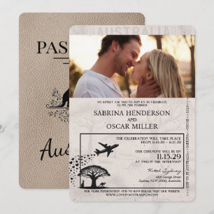 Beige Australien Reisepass Hochzeitseinladung Einladung