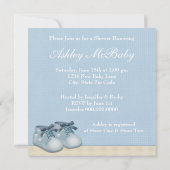 Beige Baby Blue Baby Carriage Boy Dusche Einladung (Rückseite)
