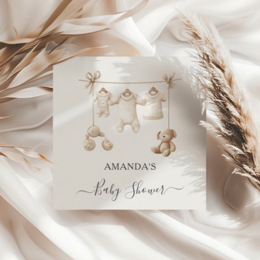 Beige Baby Clothes And Toys Baby Shower Serviette