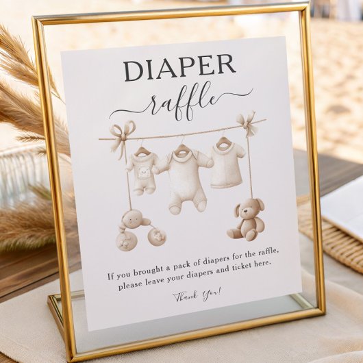Beige Baby Clothes And Toys Diaper Raffle Sign Poster
