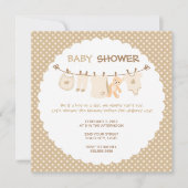 Beige Baby Clothes Line Dusche Einladungen (Vorderseite)
