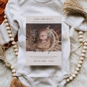 Beige Baby Geburt Dankeschön Postkarte