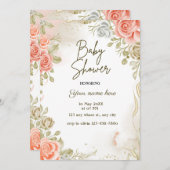 Beige Babydusche - Blumeneinladungen Einladung (Vorne/Hinten)