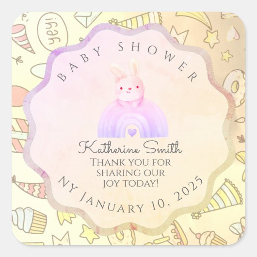 BEIGE babyshower Adorable cute Celebration  Quadratischer Aufkleber (Vorderseite)