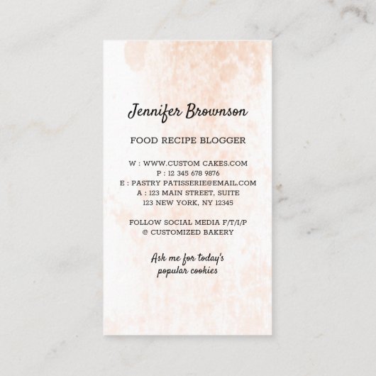 Beige Bäckerei Whip Pastry Visitenkarte (Rückseite)