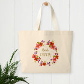 Beige Bag with Red Flowers for the Bride. Jumbo Stoffbeutel