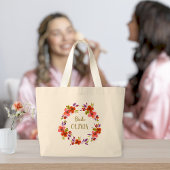 Beige Bag with Red Flowers for the Bride. Jumbo Stoffbeutel