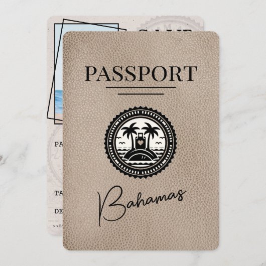 Beige Bahamas Passport Save the Date (Vorne/Hinten)