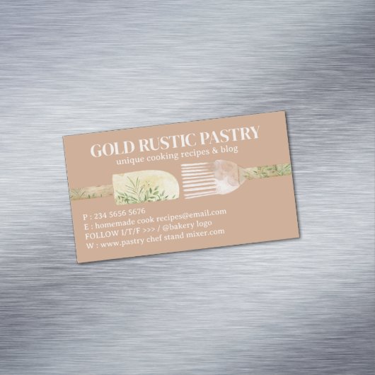 Beige Bakery Pastry Chef Baking Utensils Magnetische Visitenkarte (Beispiel)