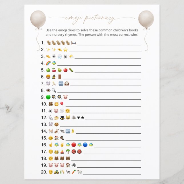 Beige Balloon Emoji Books Baby Showspiel (Vorderseite)