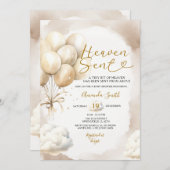 Beige Balloon Heaven Sent Baby Shower Cloud Einladung (Vorne/Hinten)
