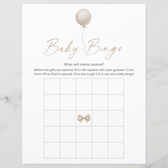 Beige Balloon Modern Baby Show Bingo Game (Vorderseite)