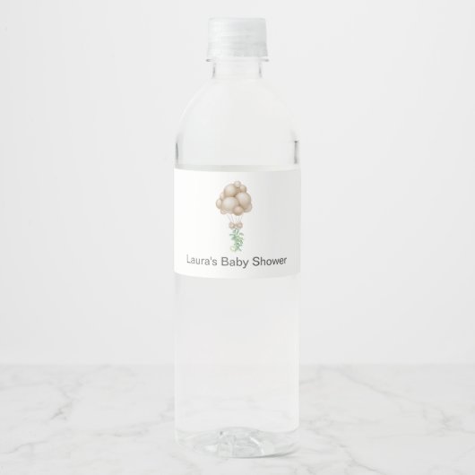 Beige Balloons Babydusche Wasserflaschenetikett (Vorderseite)