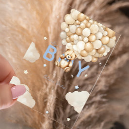 Beige Balloons Teddy Bear Boy Moderne Babydusche Acryleinladungen