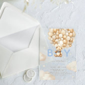 Beige Balloons Teddy Bear Boy Moderne Babydusche Acryleinladungen