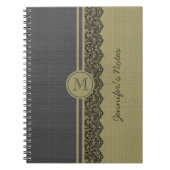 Beige & Beige Linen Burlap Textur & Black Lace Notizblock (Vorderseite)