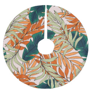 Beige beige tropische Blätter, nahtlos. Polyester Weihnachtsbaumdecke