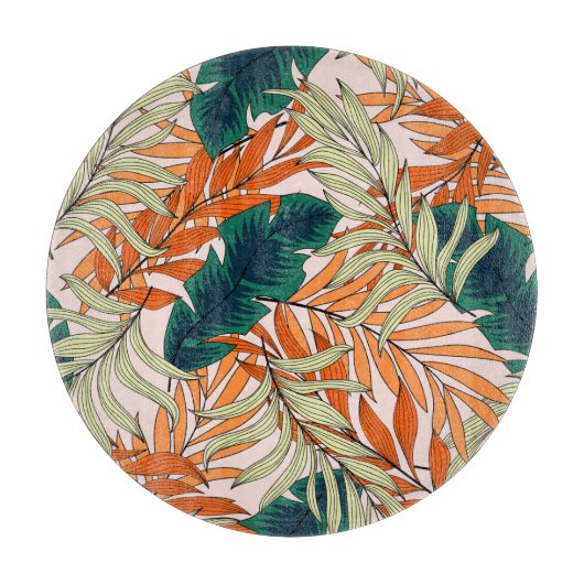 Beige beige tropische Blätter, nahtlos. Schneidebrett (Vorderseite)