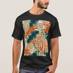 Beige beige tropische Blätter, nahtlos. T-Shirt