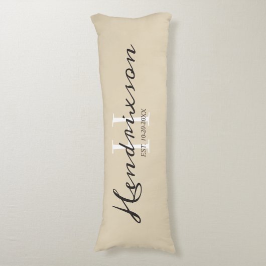 Beige benutzerdefinierte Monogrammname-Elegant Seitenschläferkissen (Vorderseite Vertikal)