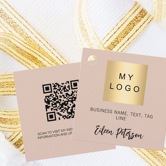Beige Bezeichnung Firmenlogo QR-Code hängen Geschenkanhänger