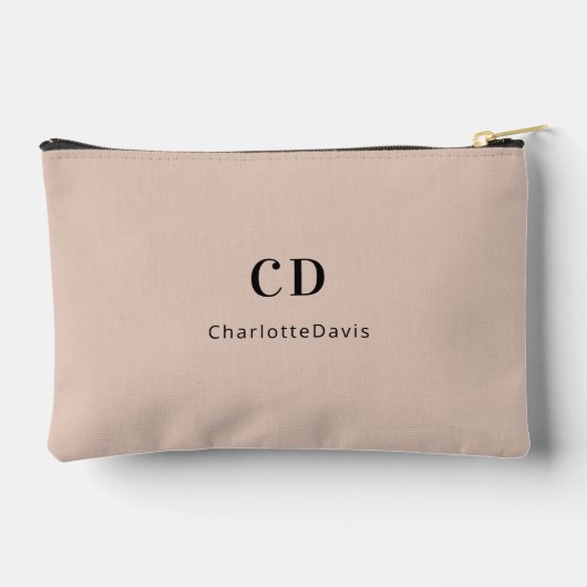 Beige Bezeichnung für moderne Monogramm-Initialen Zubehörtasche (Rückseite)