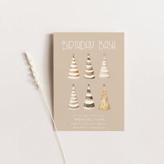 Beige Birthday Dinner with Hats Einladung