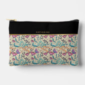 Beige Black Flowers Pattern Pretty Girly Trendy Zubehörtasche (Vorderseite)