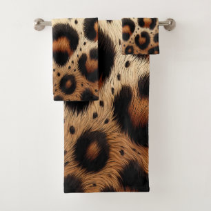 Beige & Black Leopard Fell Tierdruck Punkte Badhandtuch Set