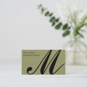 Beige Black Monogram Minimal Business Card Visitenkarte (Stehend Vorderseite)