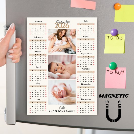 Beige Black Red 2026 Kalender Foto Collage Magnet