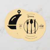 Beige Black Round Dinner Einladung (Vorne/Hinten)