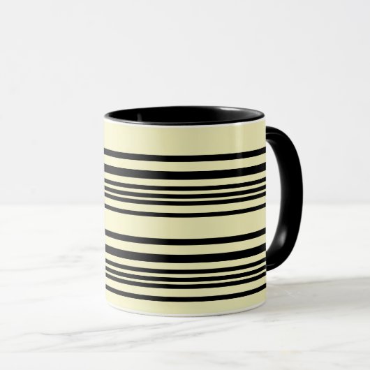 Beige & Black Striped Mug — Calm, Chic, Timeless Tasse (VorderseiteRechts)