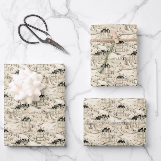 Beige & Black Toile Geschenkpapier Set (Vorderseite)