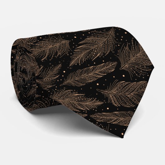 Beige black vintage feather pattern krawatte (Gerollt)