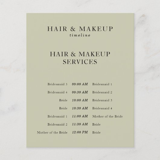 Beige Black Wedding Hair Makeup Timeline Flyer (Vorne)