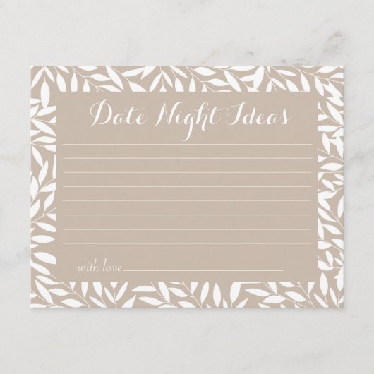 Beige Blätter Brautparty Date Night Ideas Begleitkarte (Vorderseite)