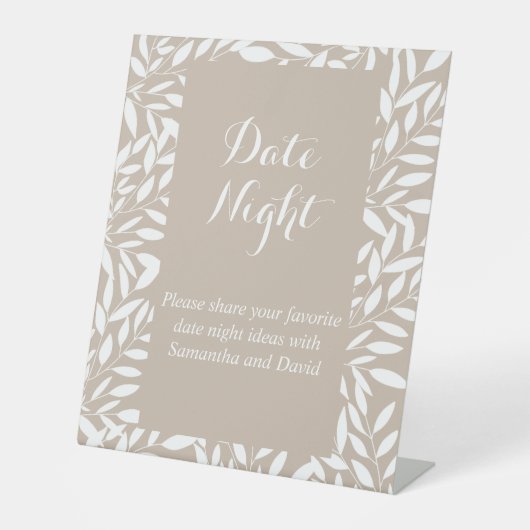 Beige Blätter Brautparty Minimalistisch Sockelschild (Vorderseite)