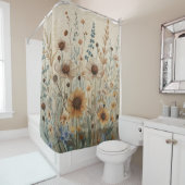Beige Blau Braun Wilde Blume Duschvorhang (Beispiel)