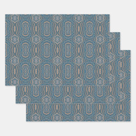 Beige blau-graue Muster Geschenkpapier Set
