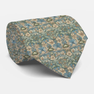 Beige Blau Grün Floral Herren Krawatte